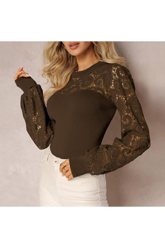 Women’s Tee Hollow Out Ribbed Top Fall 2024 Round Neck Long Sleeve Female Pullover Color Literary Fashion Women Shirt Summer Womens Striped Tee Womens Turtle Neck Long Sleeve Tops Neck Women