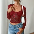 thumbnail image 1 of New Women's Tee Sexy Style Slim Fit Hollow Out Long Sleeved Lace Top, 1 of 2