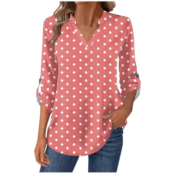Women's Tee Shirts Long Sleeve V Neck Button down Print Pullover Tops Causal Loose No Hood Tunic Blouse Spring & Fall (XL, Watermelon Red)