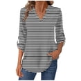 thumbnail image 1 of Women's Tee Shirts Long Sleeve V Neck Button down Print Pullover Tops Causal Loose No Hood Tunic Blouse Spring & Fall (XXL, Black), 1 of 6