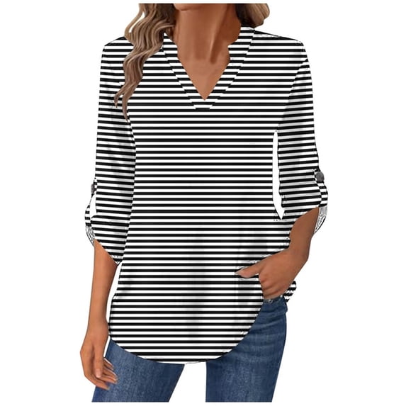 Women's Tee Shirts Long Sleeve V Neck Button down Print Pullover Tops Causal Loose No Hood Tunic Blouse Spring & Fall (XXL, Black)