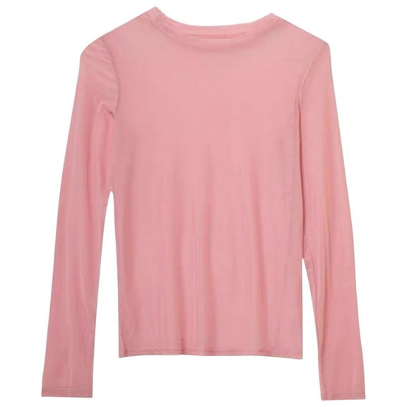 Women's Tee Shirts Thin Long Sleeved Sun-Protective Basic Undershirt Solid Color Loose Round Neck T Shirt Fashion Versatile Pullover Tshirt