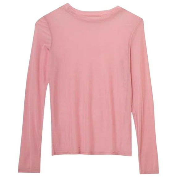 Women's Tee Shirts Thin Long Sleeved Sun-Protective Basic Undershirt Solid Color Loose Round Neck T Shirt Fashion Versatile Pullover Tshirt
