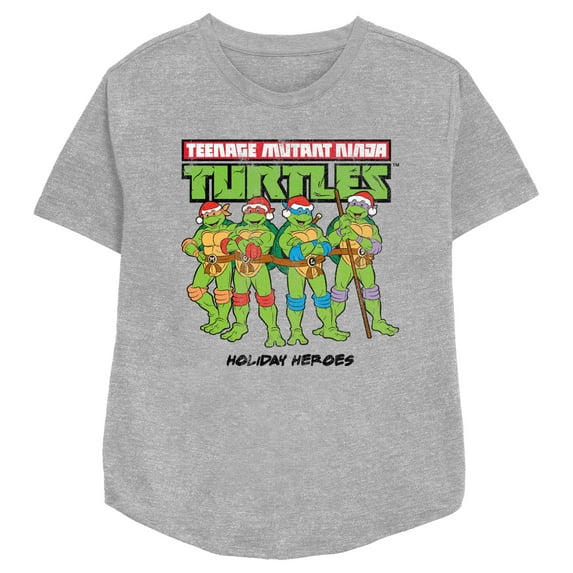 Women's Teenage Mutant Ninja Turtles Distressed Holiday Heroes Graphic Tee Athletic Heather Small
