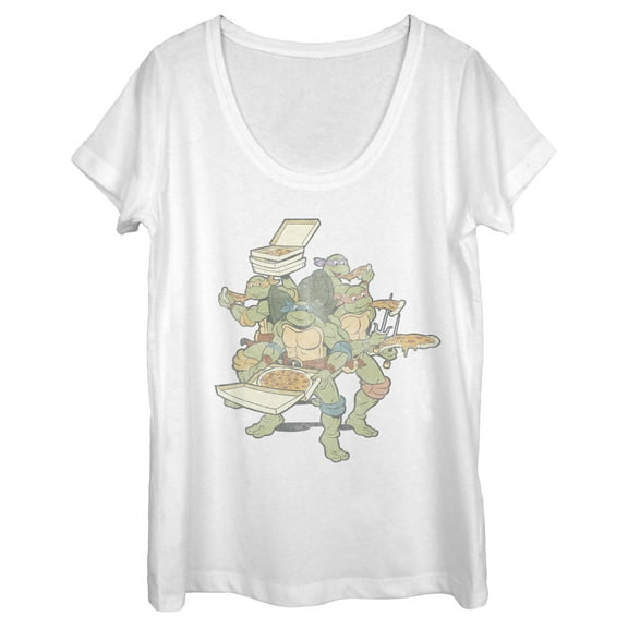 Women's Teenage Mutant Ninja Turtles Distressed Pizza Lovers  Scoop Neck White 2X Large