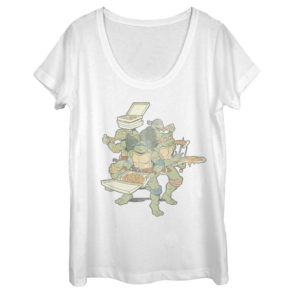 Women's Teenage Mutant Ninja Turtles Distressed Pizza Lovers Scoop Neck White 2X Large