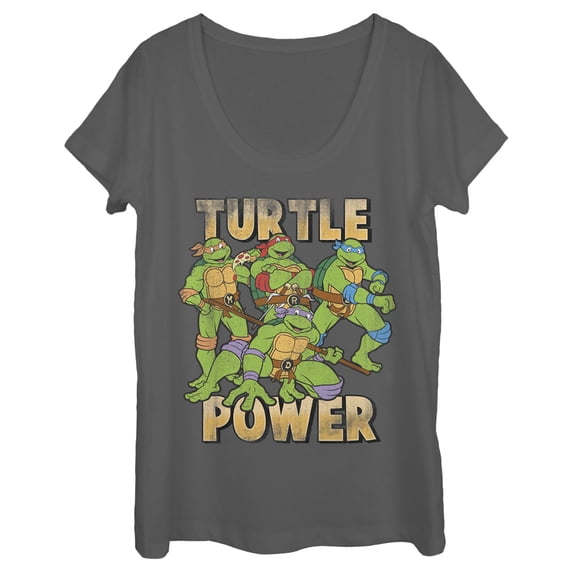 Women's Teenage Mutant Ninja Turtles Distressed Turtle Power Scoop Neck Charcoal Small