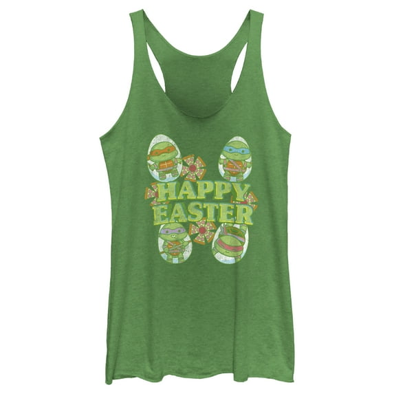 Women's Teenage Mutant Ninja Turtles Happy Easter Cute Best Friends Racerback Tank Top Envy Green Small