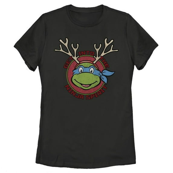 Women's Teenage Mutant Ninja Turtles Leonardo Reindeer Graphic Tee Black Medium