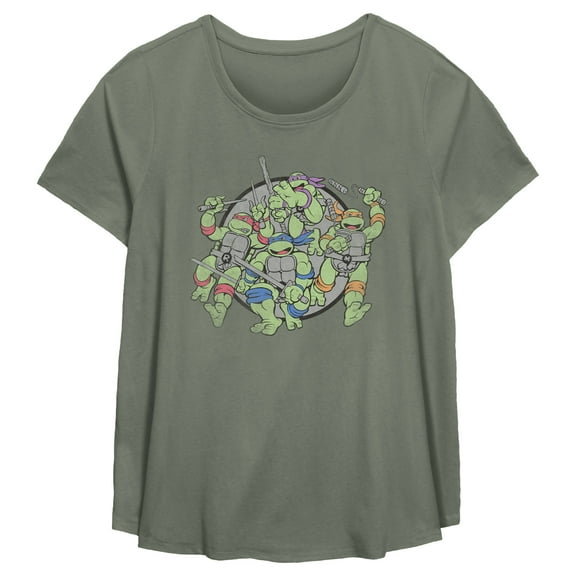 Women's Teenage Mutant Ninja Turtles Retro Turtles in Battle  Graphic T-Shirt