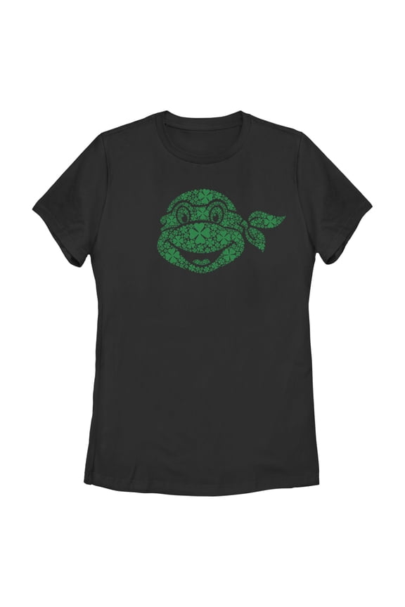 Women's Teenage Mutant Ninja Turtles St. Patrick's Day Michelangelo Shamrock Fill Graphic Tee Black Medium