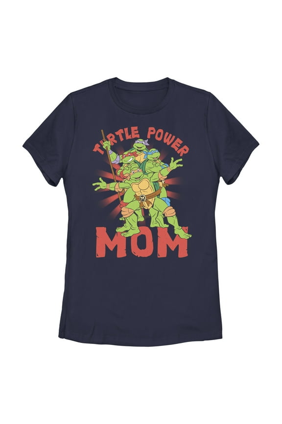 Women's Teenage Mutant Ninja Turtles Turtle Power Mom Graphic Tee Navy Blue Small