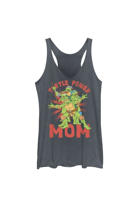 Women's Teenage Mutant Ninja Turtles Turtle Power Mom Racerback Tank Top Navy Blue Heather 2X Large