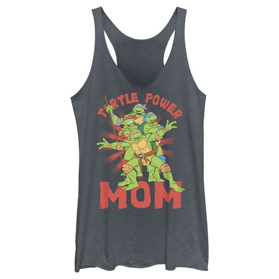 Women's Teenage Mutant Ninja Turtles Turtle Power Mom  Racerback Tank Top Navy Blue Heather X Small