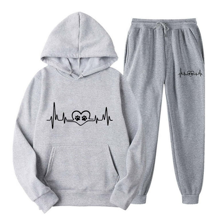 Women s Teens Sweatsuits Sets for Unisex Under 15 Cute Heated Beated Graphic Outfits Long Sleeve Hoodies and Sweatpants 2 Piece Sets Comfy Casual