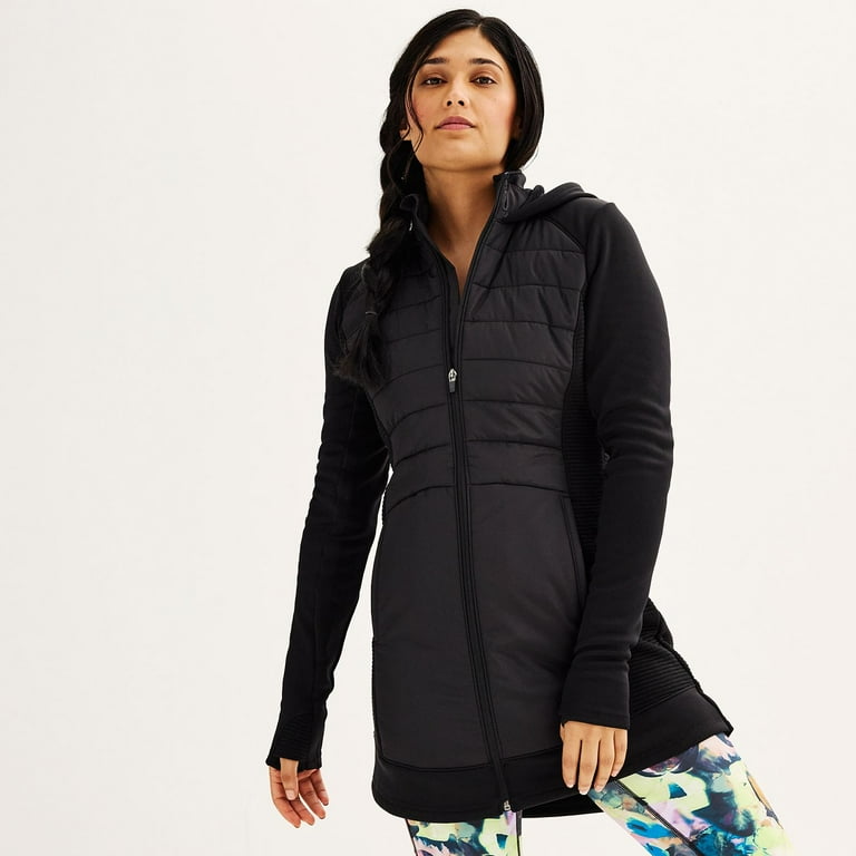 Women s Tek Gear Long Mixed Media Jacket Color Mineral Black Size MEDIUM