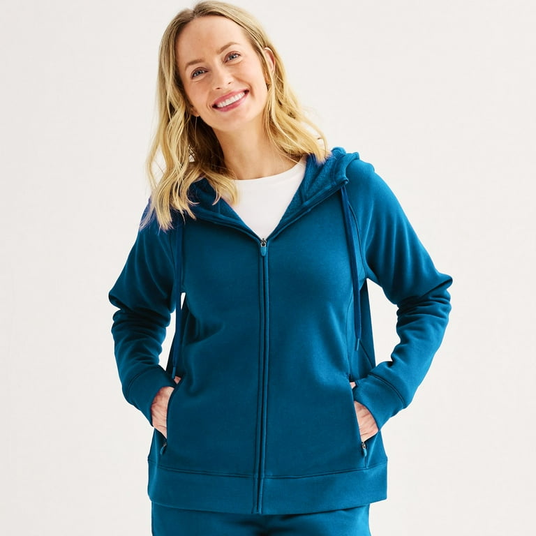 Women s Tek Gear Ultrasoft Fleece Hoodie Jacket Color Blue Crayon Size MEDIUM