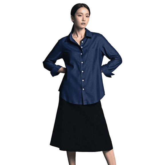Shadowsong Women's Tencel Denim Shirts, Dark Blue, Size M
