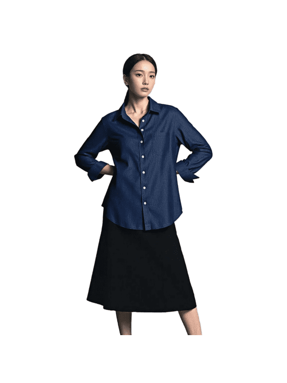 Women's Tencel Denim Shirts, Dark Blue, Size M