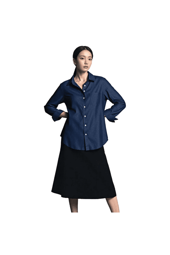 Women's Tencel Denim Shirts, Dark Blue, Size M
