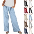 thumbnail image 1 of Women's Tencel Loose Wide Leg Pants, Mid Elastic Waist, Tummy Control, Straight Leg Trousers for Casual, Walking, Travel, Office, Lounge, Soft Summer | TruBelle,Navy 3XL, 1 of 9