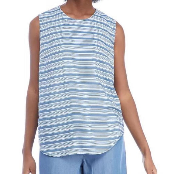 Women's Tencel® Stripe Button Side Tank, Blue Medium Wash, Medium size