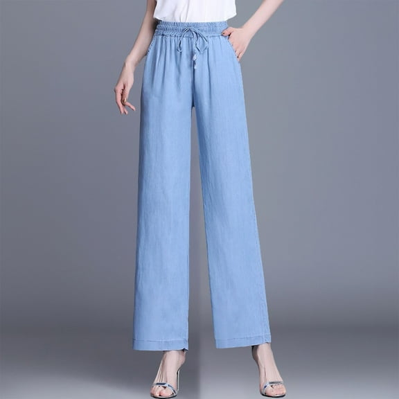 Women's Tencel Wide Leg Jeans High Waisted Straight Denim Pants with Five-Pocket Design Comfort Stretch Breathable Soft Fabric for Casual Wear Light Blue M
