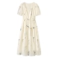 thumbnail image 1 of Women's Tencel Wildflower Print Midi Dress, Square Neck Puff  Elastic Waist Tiered Flowy Sundress, 1 of 7