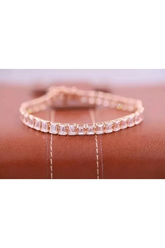 Women's Tennis Bracelet 10Ct Lab Created Emerald Cut Diamond in 14K Rose Gold Plated