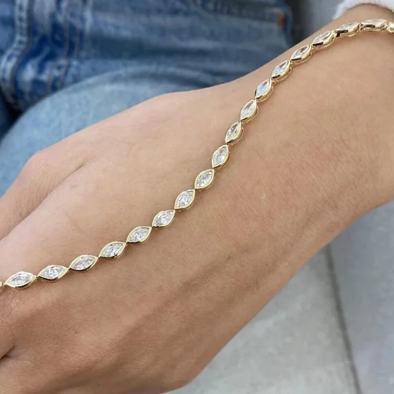 Women's Tennis Bracelet 3 Ct White Moissanite Marquise Cut 14k Yellow Gold Plated