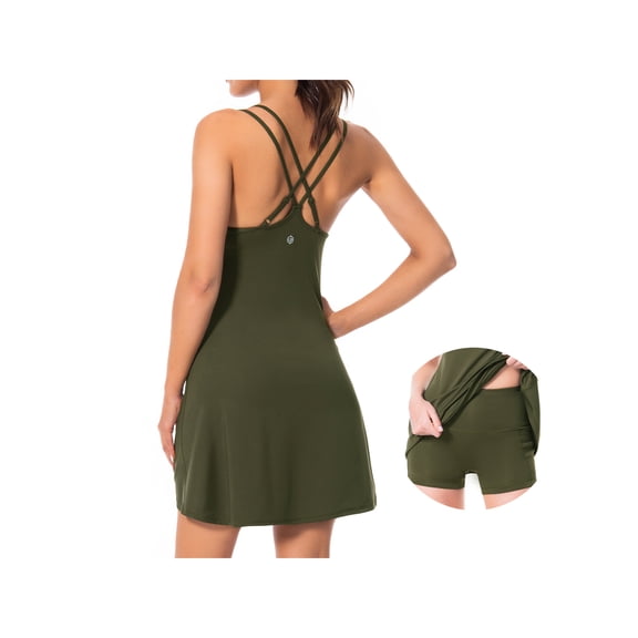 Women’s Tennis Dress with Built-in Bra & Detachable Shorts Adjustable Straps UPF 50+ Quick Dry for Golf Workout