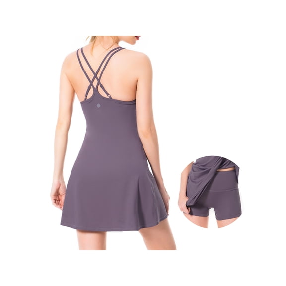 Women’s Tennis Dress with Built-in Bra & Detachable Shorts Adjustable Straps UPF 50+ Quick Dry for Golf Workout