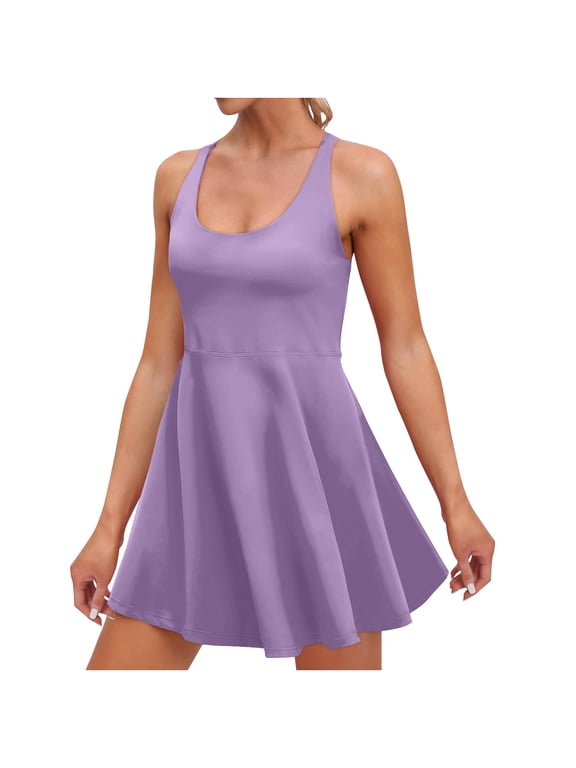 Women's Tennis Dress with Built in Shorts and Bra,Cross Back One Piece Gym Yoga Sports Athletic Jumpsuits