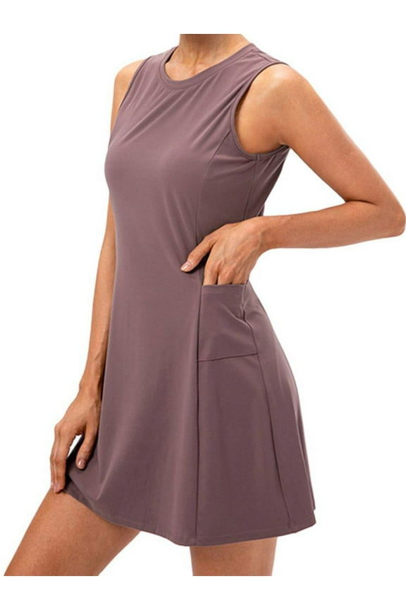 Women's Tennis Golf Dress Sleeveless with Shorts and 4 Pockets Athletic Dress for Exercise Workout
