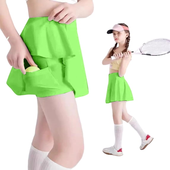 Women's Tennis Golf Skirts High Waisted with Pockets Inner Shorts for Athletic Skorts Sports Running Pickleball,Green 9-10 Years