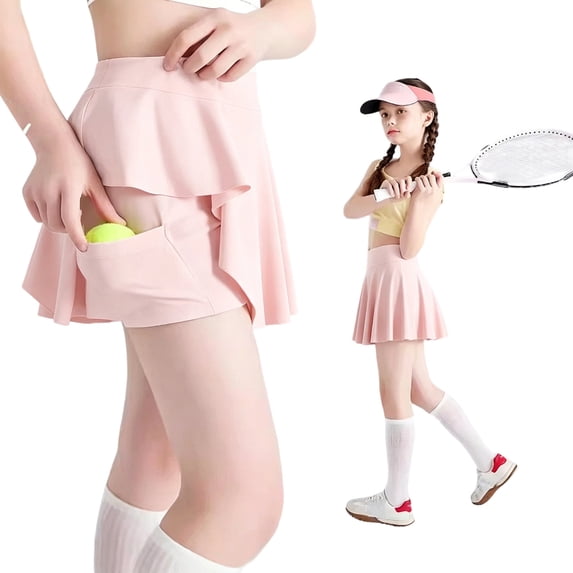 Women's Tennis Golf Skirts High Waisted with Pockets Inner Shorts for Athletic Skorts Sports Running Pickleball,Pink 7-8 Years