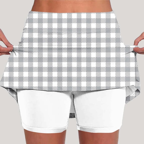 Women's Tennis Golf Skorts Shorts Casual Plaid High Waisted Athletic Breathable Stretch Skirts Gray XL