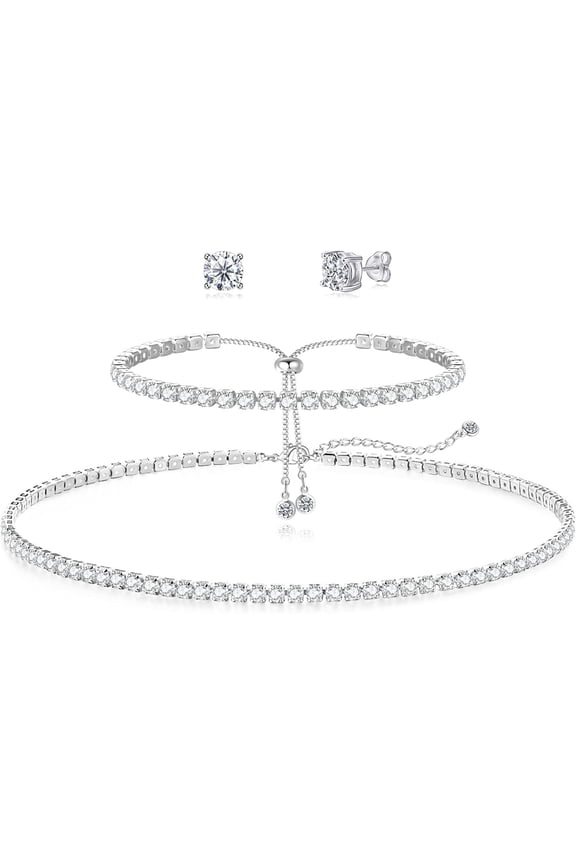 Women's Tennis Necklace and Bracelet Set Delicate choker-style necklace Crystal bracelet Bridal wedding jewelry Sparkling party and gala accessories Hypoallergenic design