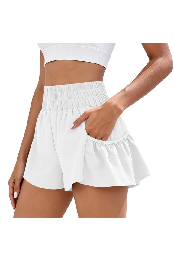 Women's Tennis Shorts High Waisted Stretchy Ruffle Skorts Summer Casual Athletic Workout Active Flowy Shorts With Pockets
