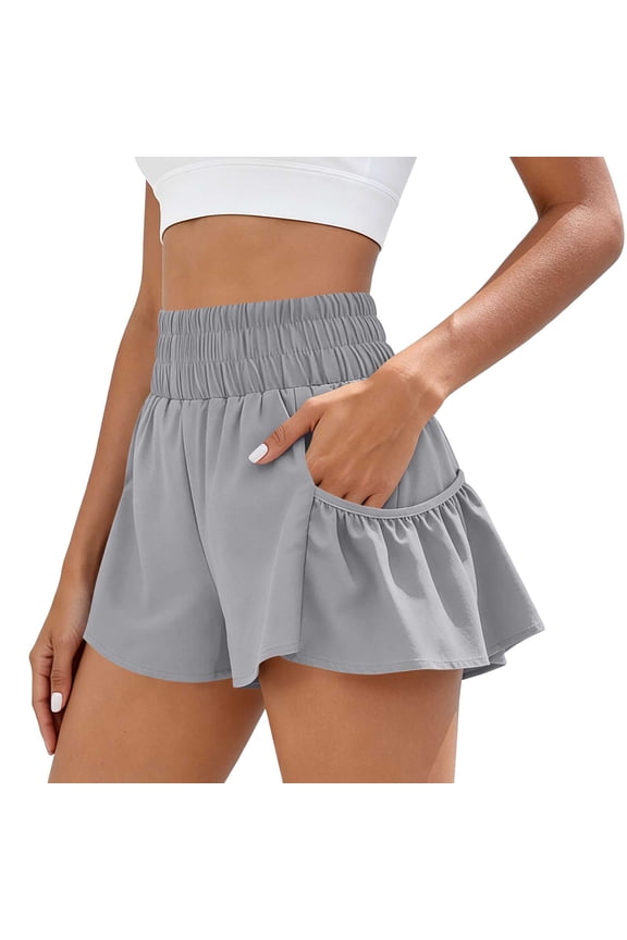 Women's Tennis Shorts High Waisted Stretchy Ruffle Skorts Summer Casual Athletic Workout Active Flowy Shorts With Pockets
