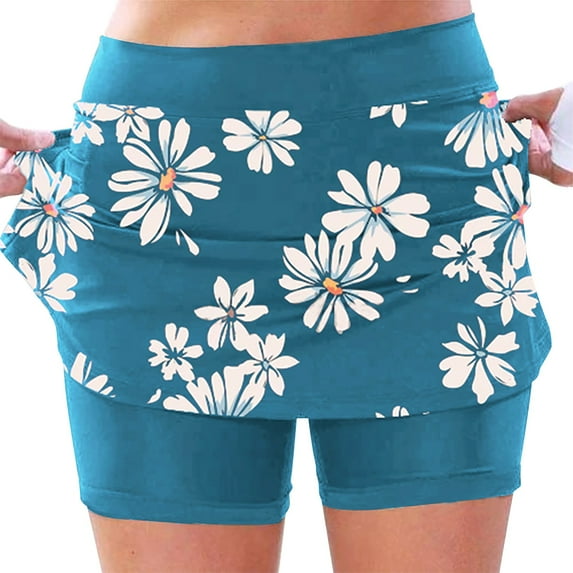 LowProfile Casual Shorts for Women Elastic Waist Pocket Pants Daisy Print Mid Tank Top Short Skirt Tight Pants Workout Running Shorts