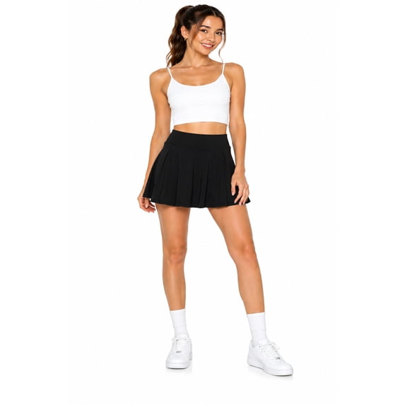 Women's Tennis Skirt with Built-In Shorts Athletic Skort with Side Pocket Black 1XL
