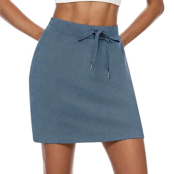 Women's Tennis Skirt with Built-in Shorts, Drawstring Active Golf Skort,Blue,XL