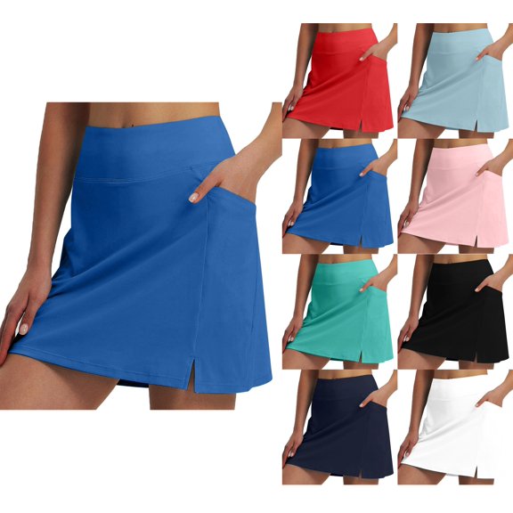 Women's Tennis Skirts Run Yoga Inner Shorts Elastic Sports Gym Hakama With Pockets Athletic Stretchy Gym Skirt Loose Elasticity Solid Color Gifts