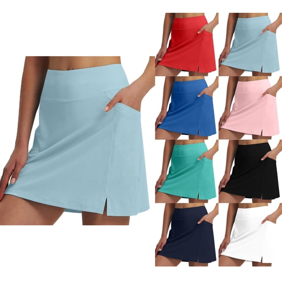 Women's Tennis Skirts Run Yoga Inner Shorts Elastic Sports Gym Hakama With Pockets Athletic Stretchy Gym Skirt Loose Elasticity Solid Color Gifts