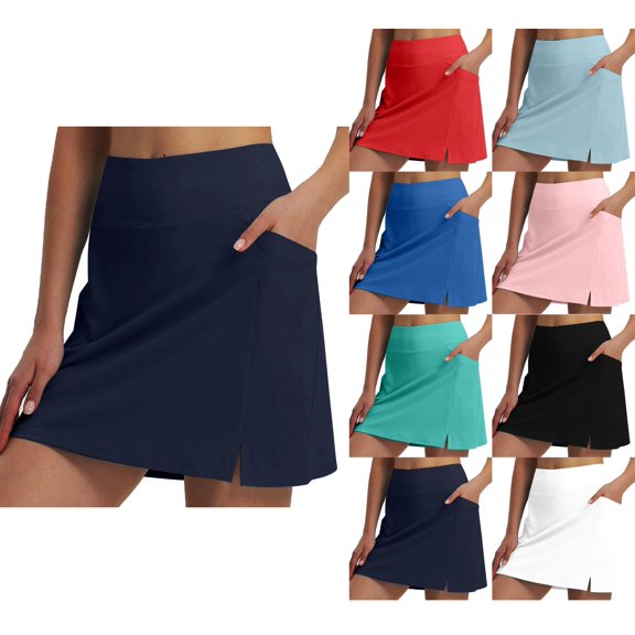 Women's Tennis Skirts Run Yoga Inner Shorts Elastic Sports Gym Hakama With Pockets Athletic Stretchy Gym Skirt Loose Elasticity Solid Color Gifts