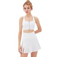 thumbnail image 1 of Women's Tennis Skirts Top Set Stretch High Waisted Golf Skorts Skirt One Shoulder Sports Bra Running Workout Activewear, 2 Piece M White - Zipper Bra, 1 of 8