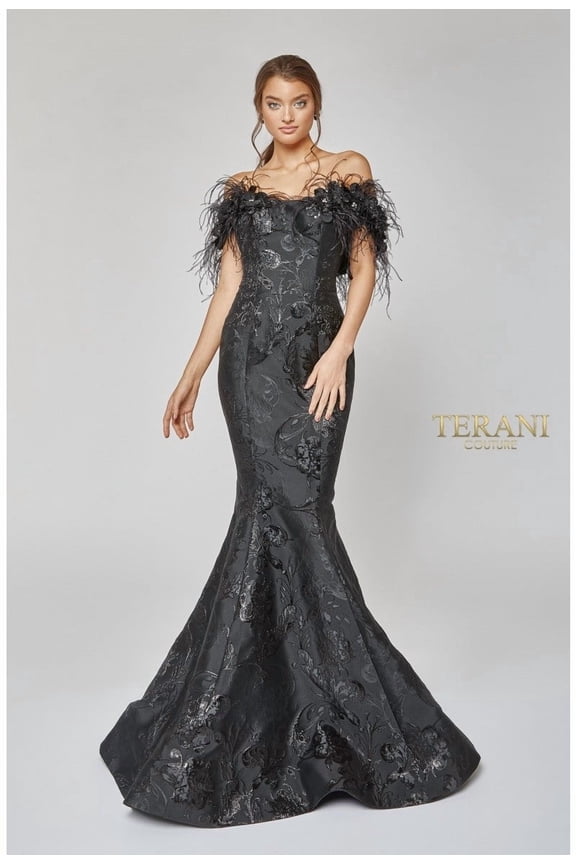 Women's Terani Couture 1921e0136 Elegant Full-length Prom 2026 Gown Black 14