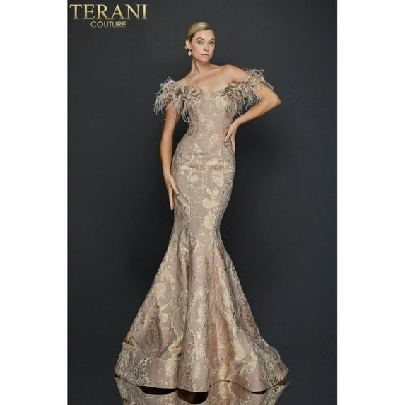 Women's Terani Couture 1921e0136 Elegant Full-length Prom 2026 Gown Champagne Goldish Beige 24