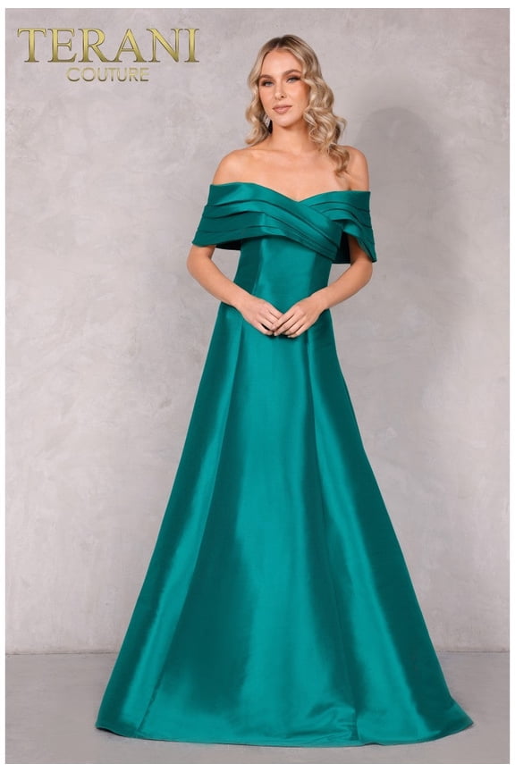 Women's Terani Couture 2112M5404 Long a-line Formal Prom 2026 Gown Emerald Green 6